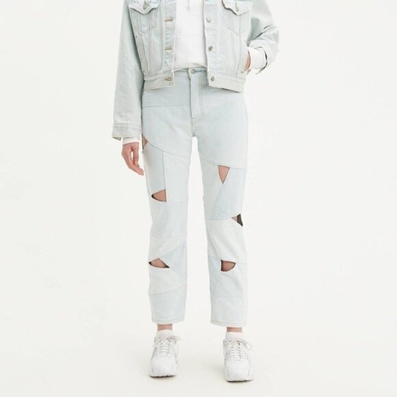 NWT Levis 501 Original Light Blue Wash Cutout Cropped Denim Jeans Size 26 - Picture 13 of 14